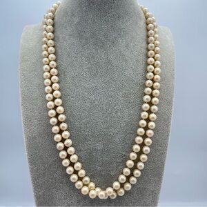 Long Classic Faux Pearl Necklace w/ Sterling Silver Clasp 50”